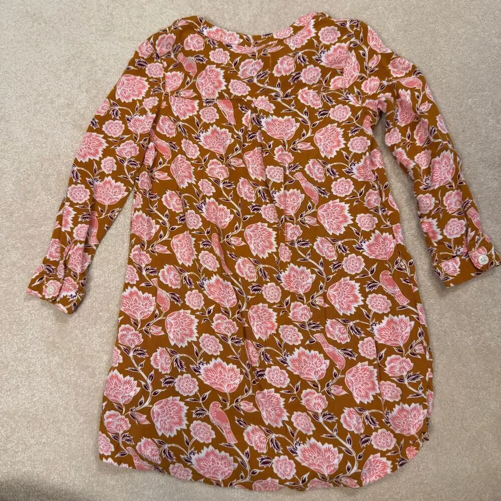 Old Navy Girls Floral Long Sleeve Dress Autumn Brown Pink Flowers Birds 3T